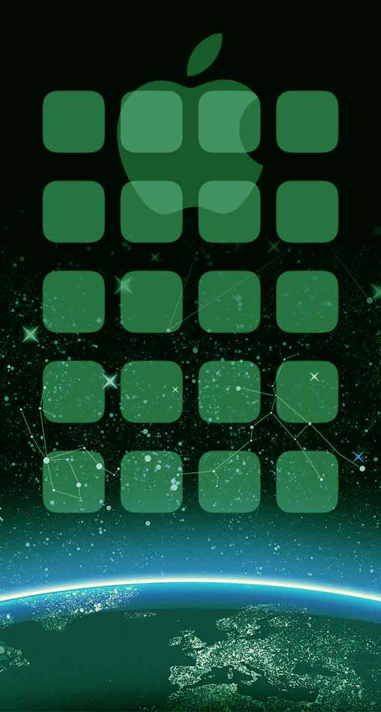 Appleロゴ棚クール緑宇宙 Wallpaper Sc Iphone5s Se壁紙