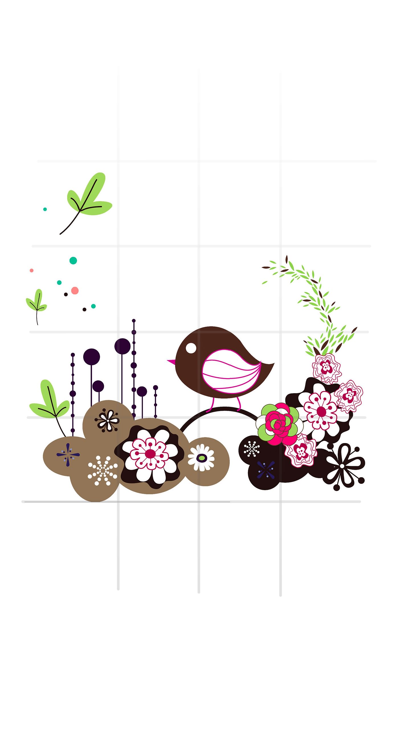 Bunga Dan Burung Ilustrasi Pola Untuk Anak Perempuan Rak Berwarna