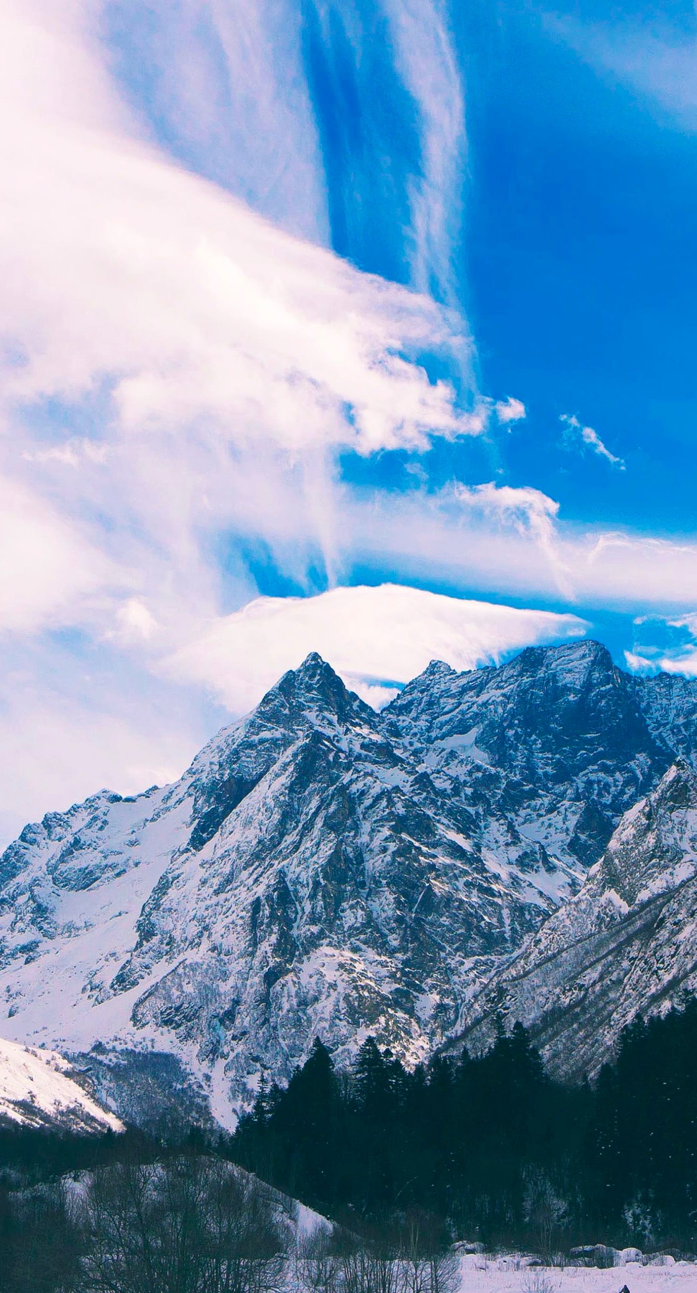 Snowy mountain landscape clouds | wallpaper.sc iPhone8Plus