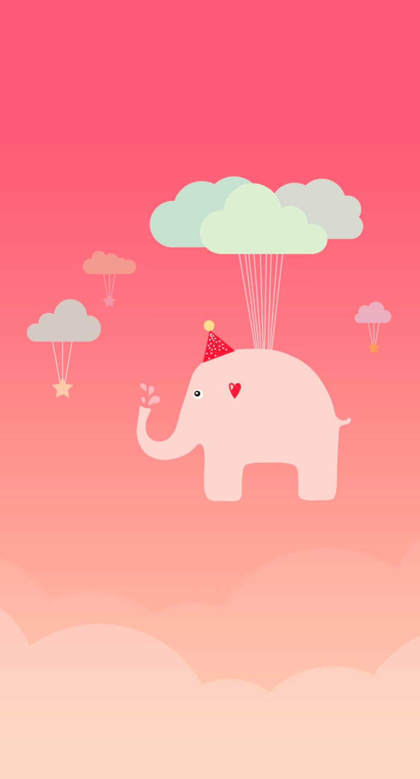 Cute Peach Illustration Elephant Wallpaper Sc Iphone8plus
